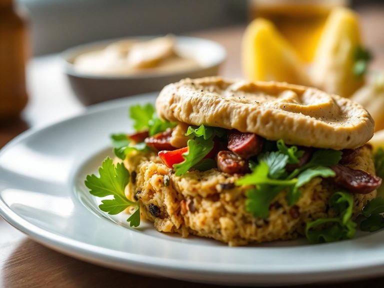 Rice cake with hummus and vegetables