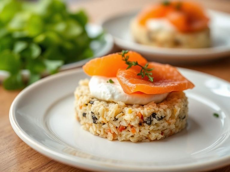 Rice cake with smoked salmon and cream cheese