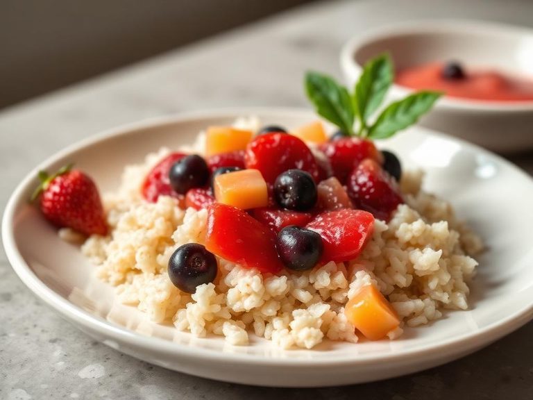 Rice cereal mixed with fruit puree