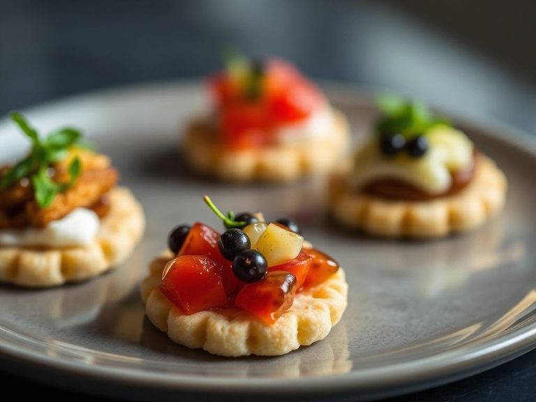 Rice cracker canapés with toppings