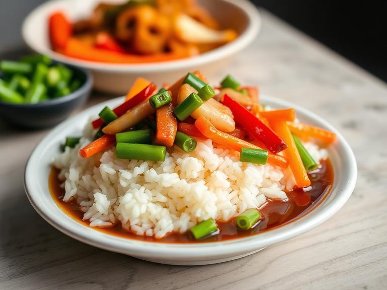 Rice with soy sauce and mixed vegetables