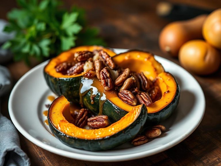Roasted acorn squash with maple glaze and pecans