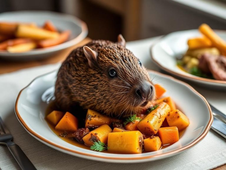 Roasted beaver with root vegetables