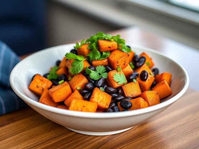 Roasted sweet potato and black bean bowl