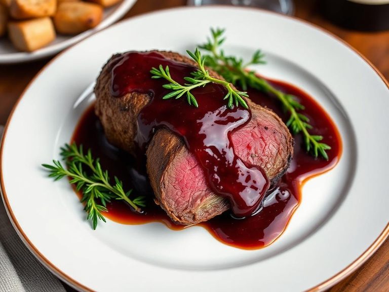 Roasted Venison Loin with Red Wine Gravy