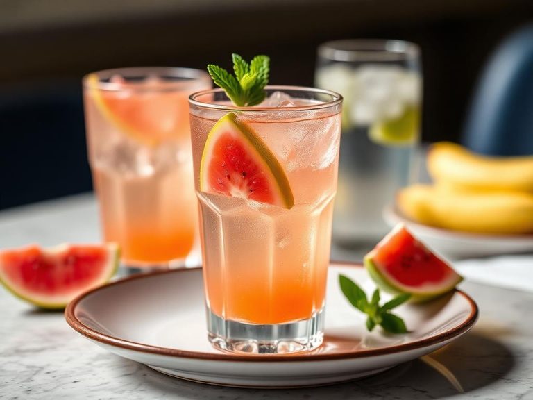 Roteiro—a layered drink combining guava nectar with ginger and sparkling water