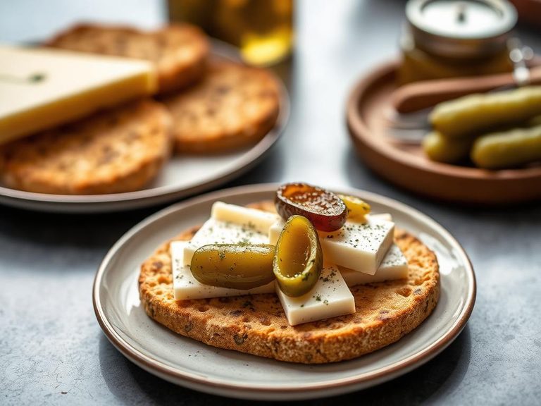 Rye Crispbread with Cheese and Pickles