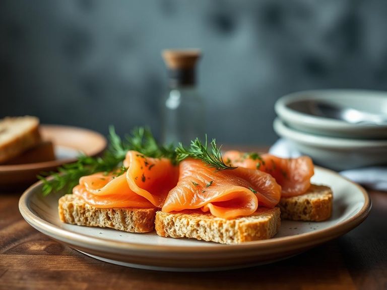 Rye crispbread with smoked salmon and dill
