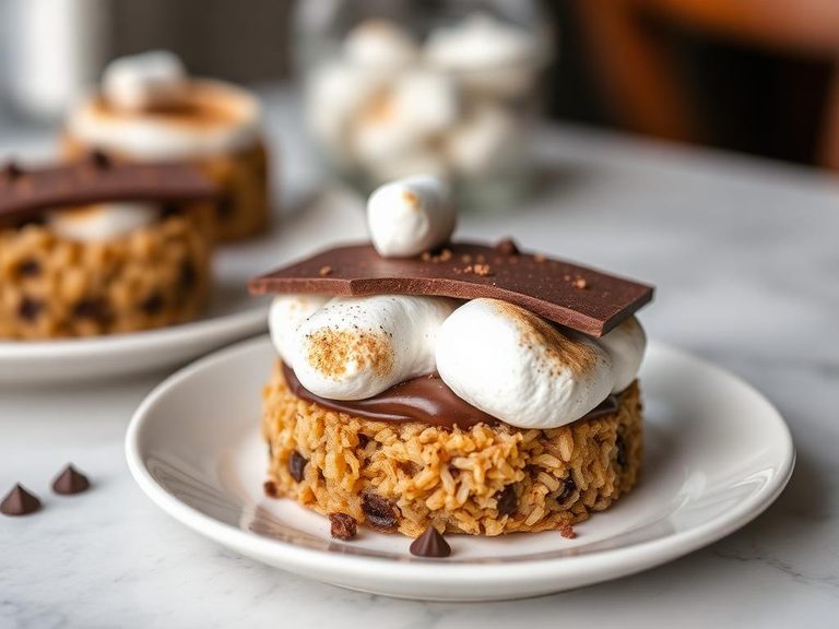 S'mores-inspired rice cake with chocolate and marshmallow