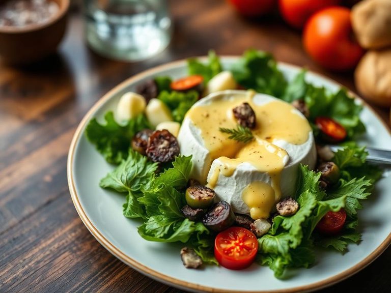Salad with warm Camembert dressing