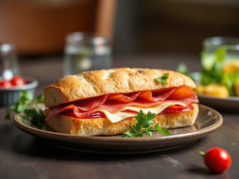 Salami and cheese sandwich