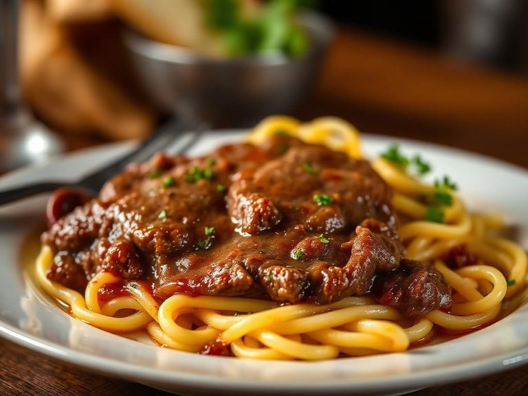 Salisbury steak with egg noodles