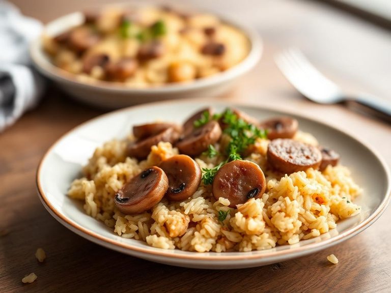 Sausage, Rice, and Mushroom Casserole