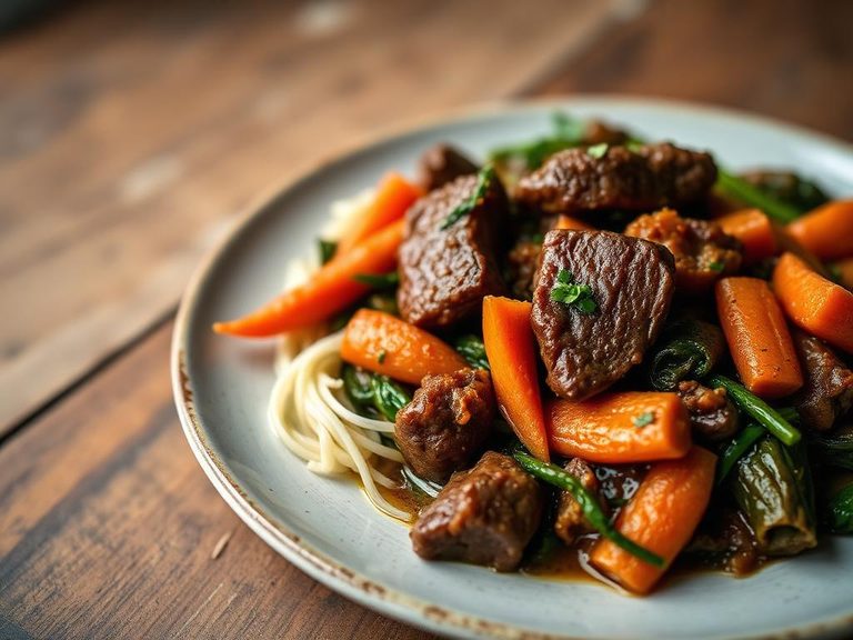 Sautéed Beef with Carrots and Greens