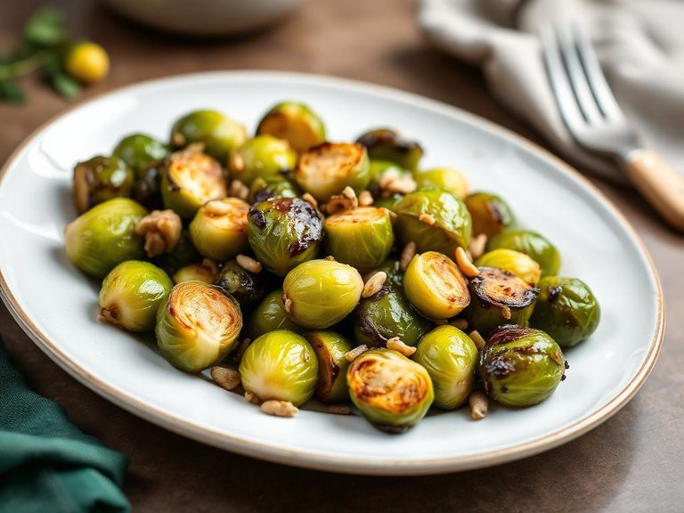 Sautéed Brussels sprouts with garlic and pine nuts