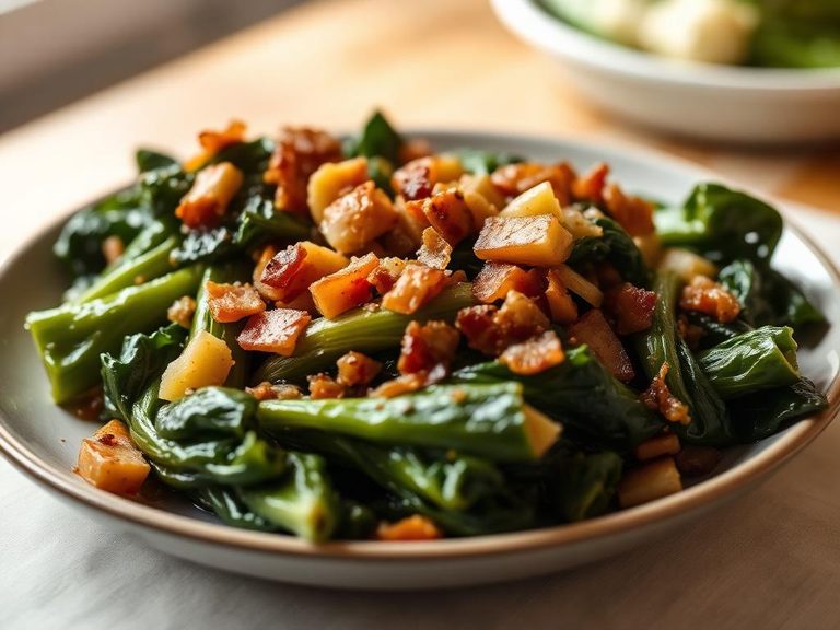 Sautéed collards with bacon and onions