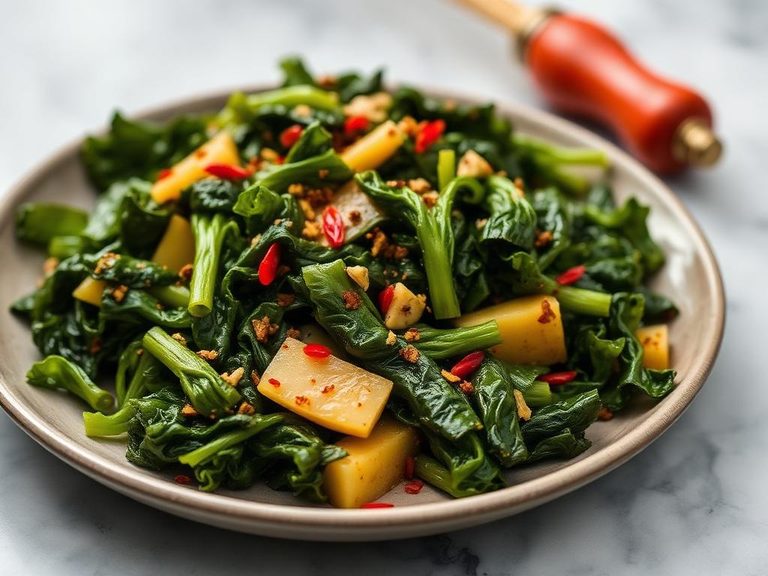Sautéed collards with garlic and red pepper flakes