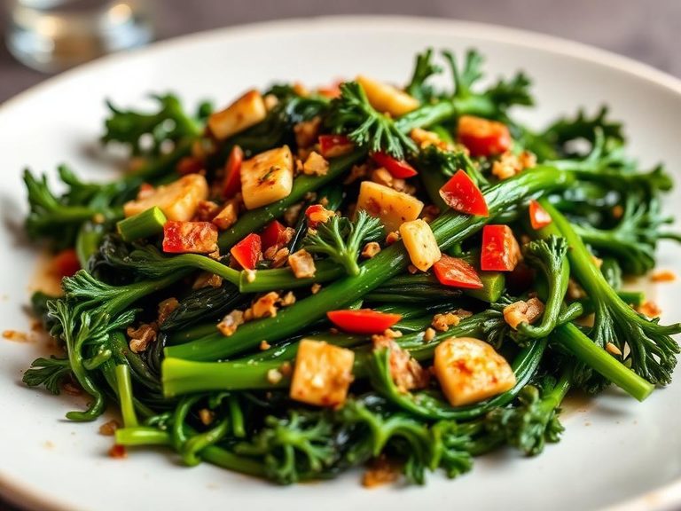 Sautéed rapini with garlic and chili flakes