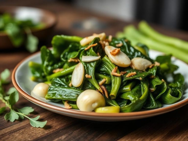 Sautéed turnip greens with garlic and olive oil