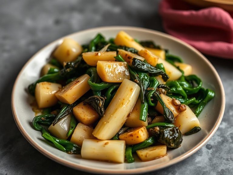 Sautéed turnips and greens with garlic