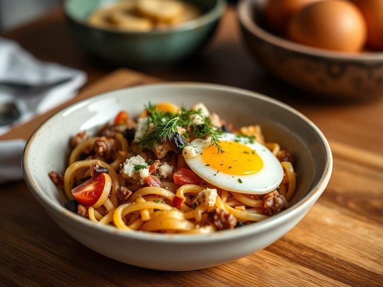 Savory breakfast bowl with cheese and herbs