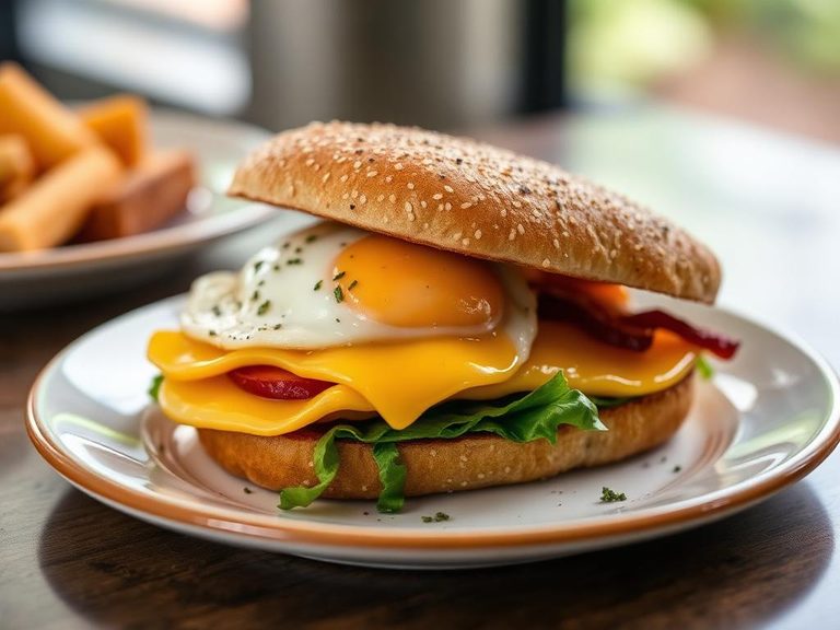Savory breakfast sandwich with egg and cheese
