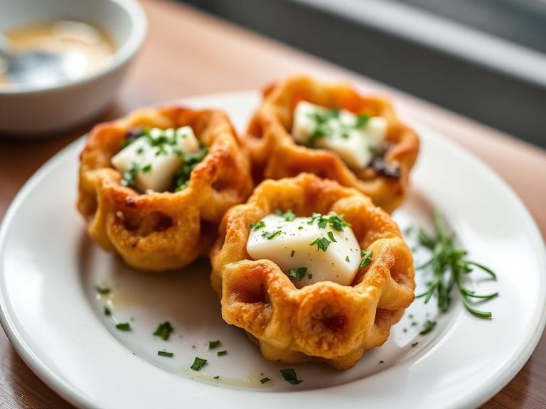 Savory funnel cakes with cheese and herbs