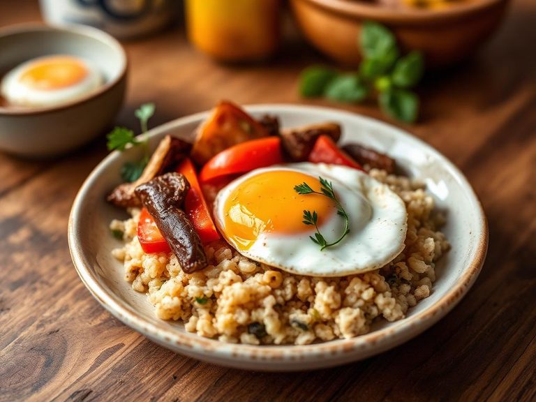 Savory oatmeal with egg and vegetables