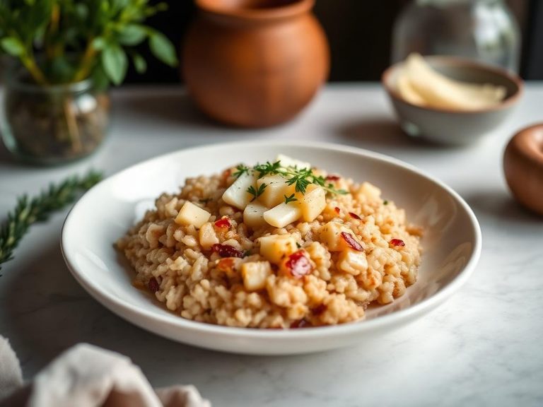 Savory wheat porridge with cheese and herbs