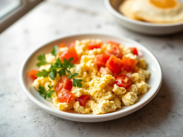 Scrambled egg whites with tomatoes and onions