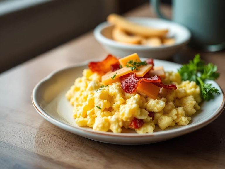 Scrambled Eggs with Bacon and Cheddar