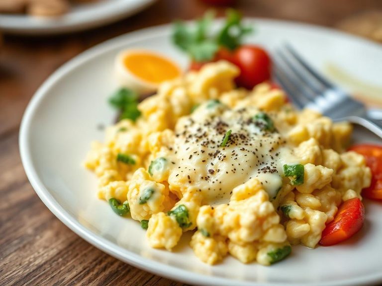 Scrambled eggs with cheese and vegetables