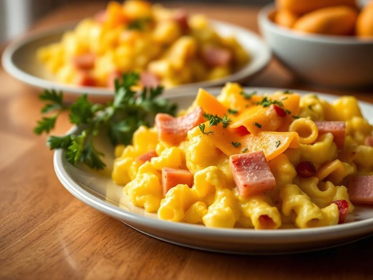 Scrambled Eggs with Ham and Cheese