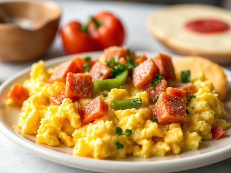 Scrambled Eggs with Ham and Peppers
