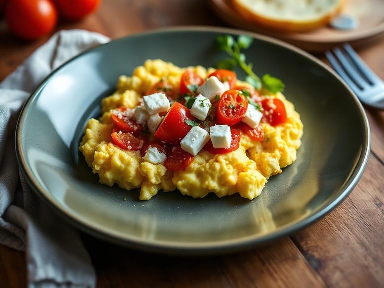 Scrambled Eggs with Tomato and Feta