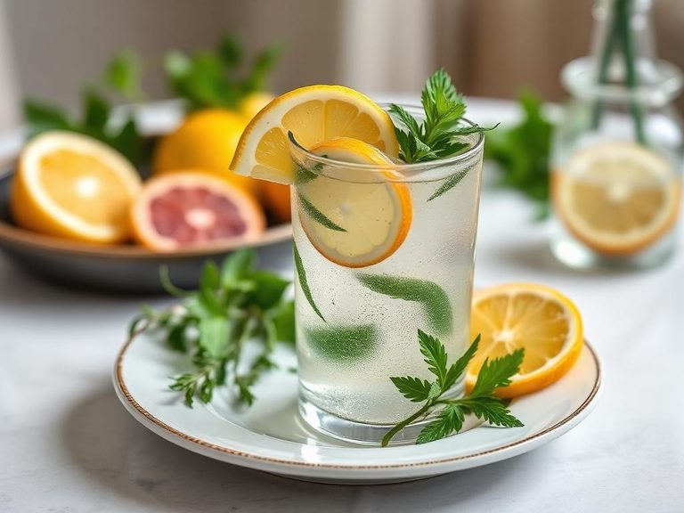 Seltzer spritzer with fresh herbs and citrus