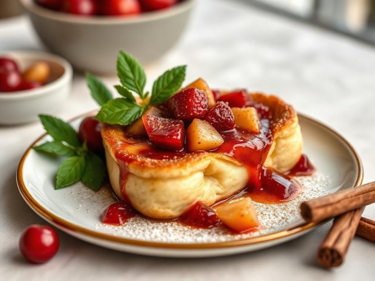 Served warm with stewed fruit and cinnamon