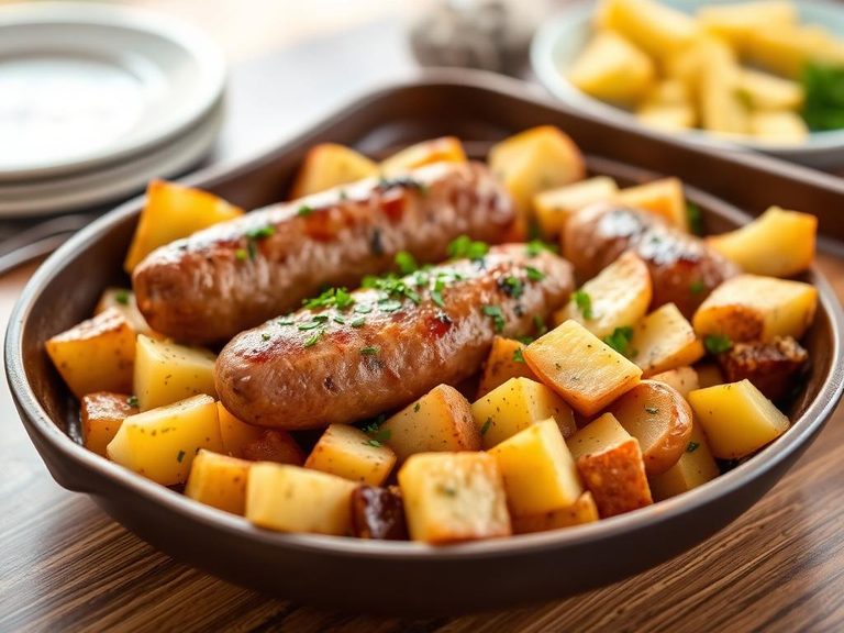 Sheet-pan sausage and potato dinner