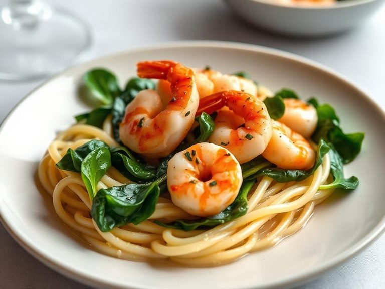 Shrimp and Scallop Alfredo with Spinach