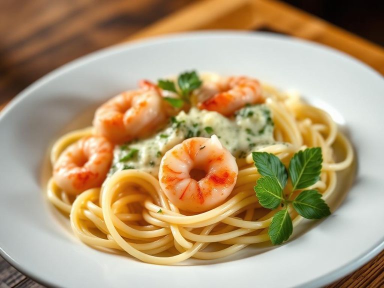 Shrimp Fettuccine in White Sauce