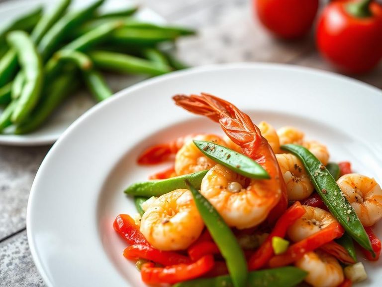 Shrimp with Bell Peppers and Snap Peas