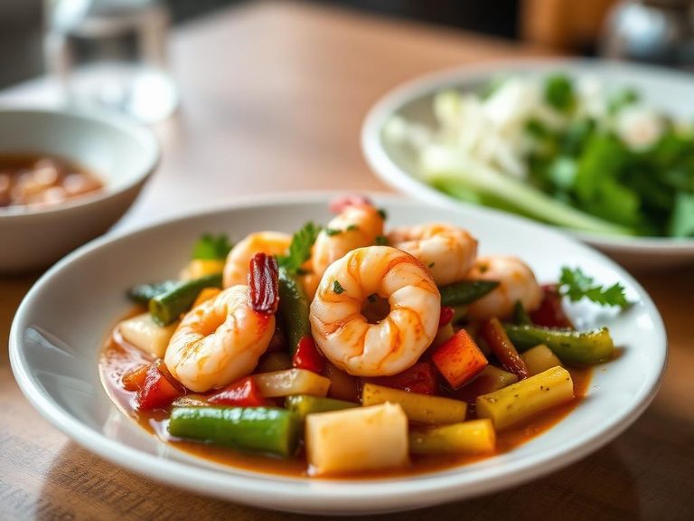 Shrimp with Mixed Vegetables in Garlic Sauce
