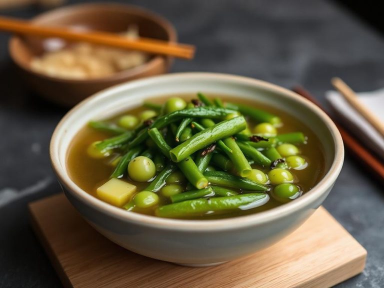 Simmered green soybeans in dashi broth (Japan)