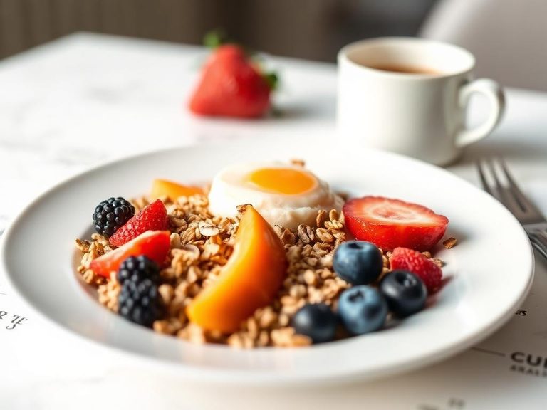 Simple breakfast with granola and fruit
