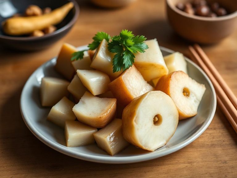 Simply boiled or roasted taro served as a side dish