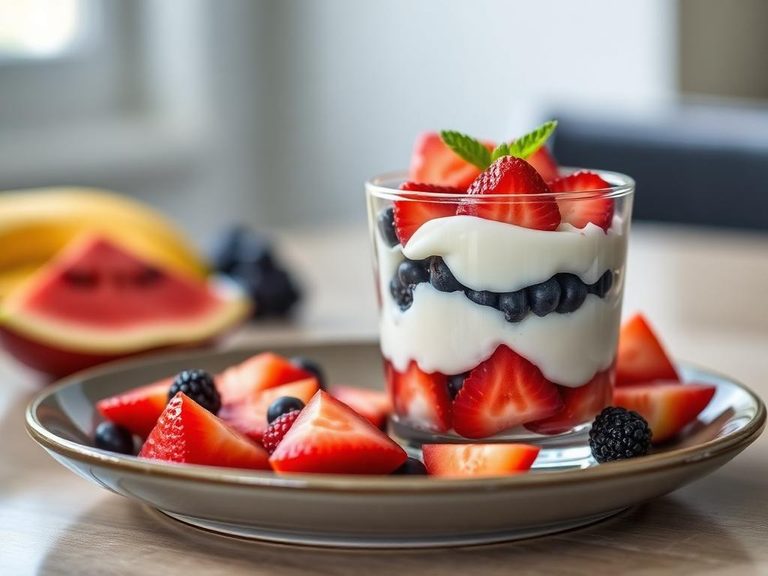 Sliced and layered in a parfait with Greek yogurt