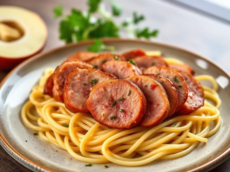 Sliced Chicken Bratwurst over Pasta or Zoodles