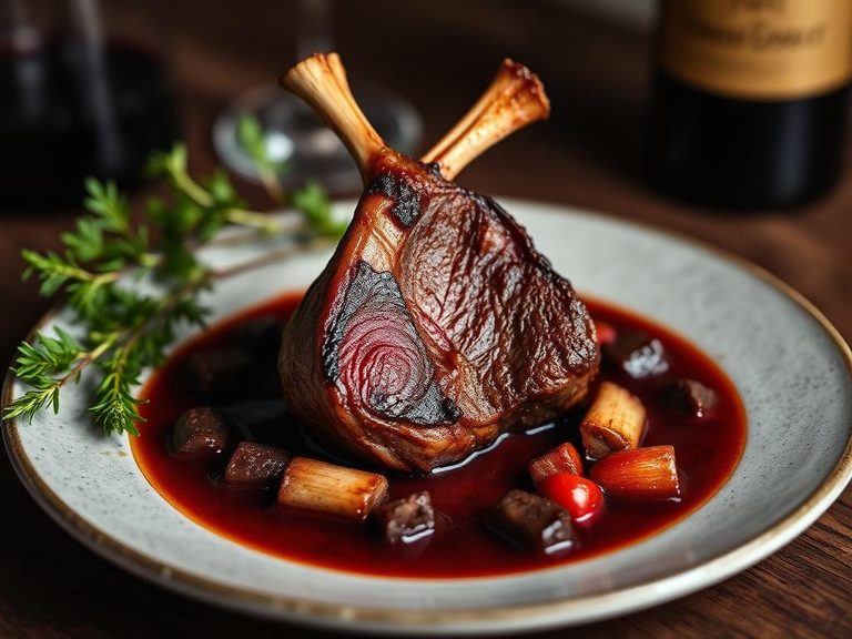 Slow-cooked lamb heart in red wine