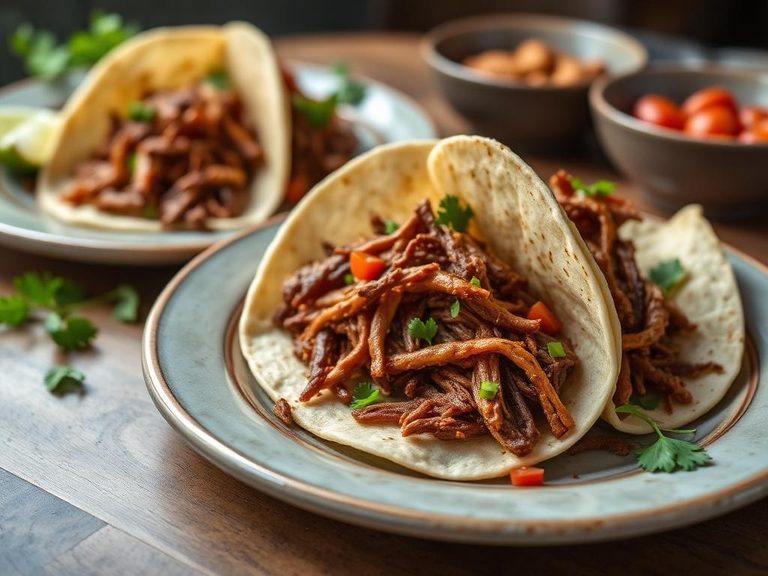 Slow-cooked shredded beef tacos