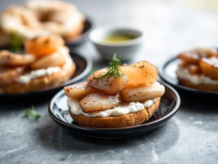 Smoked sablefish on bagels with cream cheese and dill